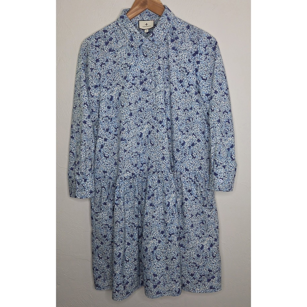Tuckernuck Womens Hayes Blue Hydrangeas Button Front Shirt Dress Medium Designer